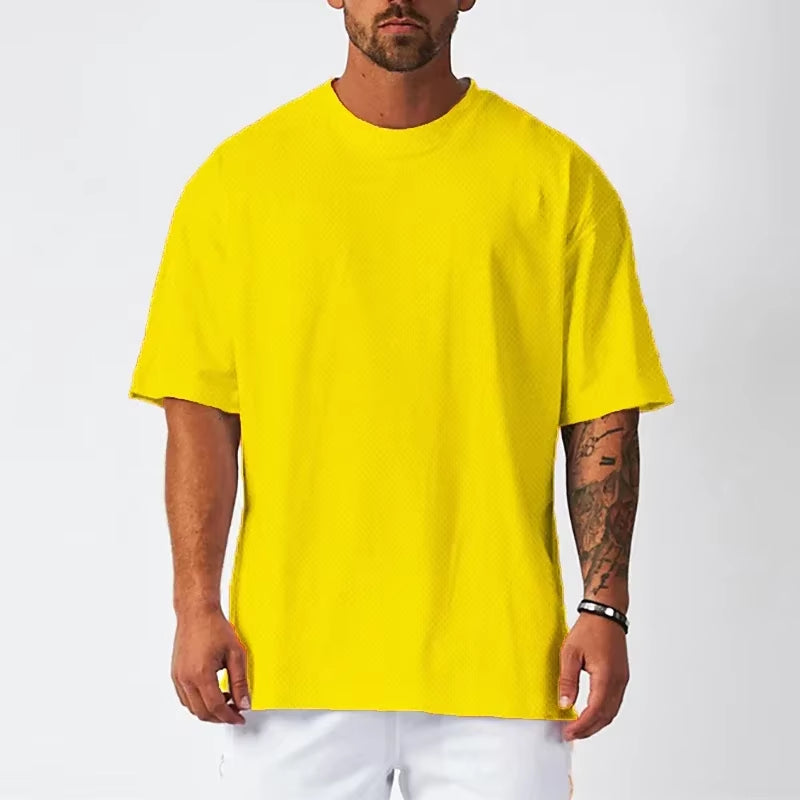 Oversized Loose Men'S Running Sport T-Shirt Gym Bodybuilding Fitness Training Clothing Summer Mesh Short Sleeves Quick Dry Shirt