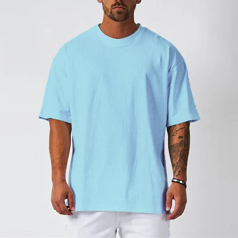Oversized Loose Men'S Running Sport T-Shirt Gym Bodybuilding Fitness Training Clothing Summer Mesh Short Sleeves Quick Dry Shirt