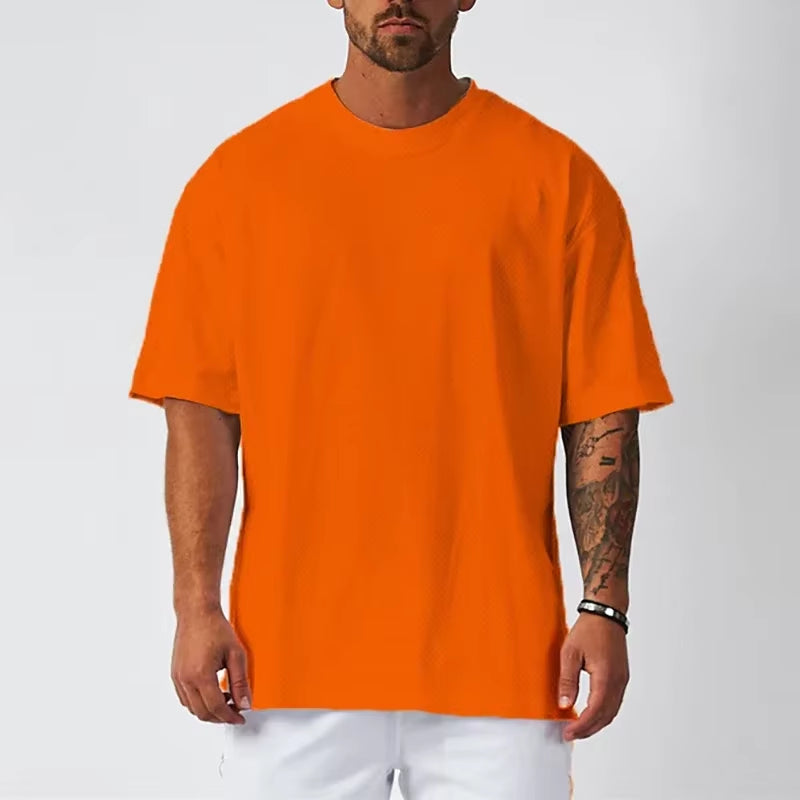 Oversized Loose Men'S Running Sport T-Shirt Gym Bodybuilding Fitness Training Clothing Summer Mesh Short Sleeves Quick Dry Shirt